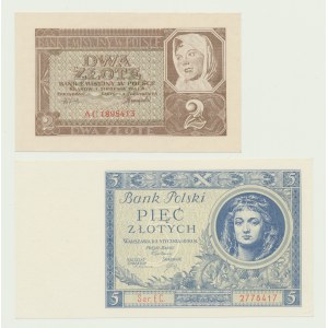 2 złote 1941 - ser. AC, 5 złotych 1930 ser. EC, zestaw 2 szt.