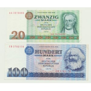 Niemcy, DDR, 20 i 100 marek 1975, ser. AA i CB
