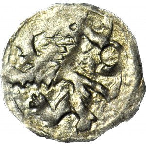 Silesia, George of Poděbrady 1454-1462, Halerz no date, Lion/Eagle, mint, R5, thick eagle feathers