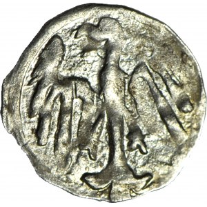 Silesia, George of Poděbrady 1454-1462, Halerz no date, Lion/Eagle, mint, R5, thick eagle feathers
