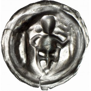 RR-, Ordine Teutonico, Brakteat 1247-1258, Torun, Cavaliere con scudo, raro