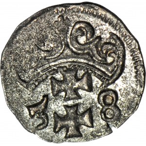 R-, Zygmunt II August Denar 1558, Gdańsk, ozdobny styl, R4