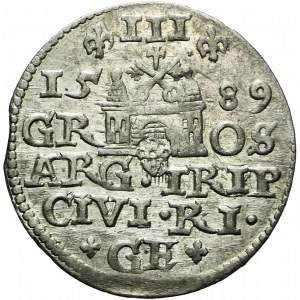 Zygmunt III Waza, Trojak 1589, Ryga, piękny