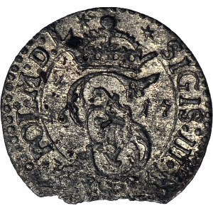RRR-, Zygmunt III Waza, Szeląg 1617, Wilno, pełna data, tarcze wygięte, R7