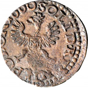RR-, Jan Kazimierz, Szeląg 1660, Ujazdów, odwrócone N w IOAN, R3