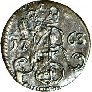 RR-, August III Sas, Szeląg 1763 DB Toruń, błąd CIVTAT zamiast CIVITAT