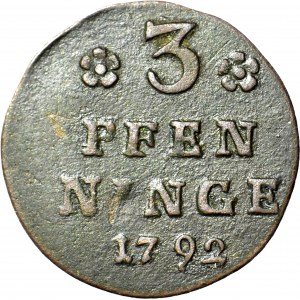 R-, Pomorze, Gustaw IV Adolf, 3 fenigi 1792, Strzałów, pierwszy rocznik
