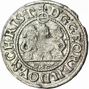 RR-, Śląsk, Trzech Braci, 1 krajcar 1654, Brzeg, rzadki typ odmiennego wizerunku postaci