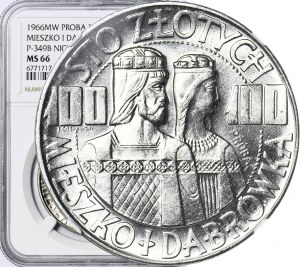 100 Gold 1966, SAMPLE NIKIEL, Mieszko and Dabrowka, half figures