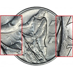 RRR-, 5 złotych 1958 Rybak, rzadki rocznik, PODWÓJNE SŁONECZKO