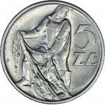 RRR-, 5 złotych 1958 Rybak, rzadki rocznik, PODWÓJNE SŁONECZKO