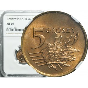 5 groszy 1991 MW, Varsovie, menthe