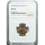 5 groszy 1991 MW, Varsovie, menthe