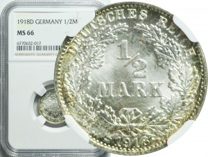 Germany, 1/2 mark 1918 D, Munich, beautiful