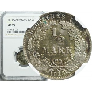 Germany, 1/2 mark 1918 D, Munich, very nice