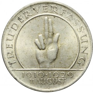 Germany, Weimar Republic, 3 marks 1929 A, Berlin, Hindenburg, circular