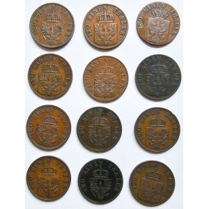 Germany, Prussia, Set of 12 3 pfennig coins