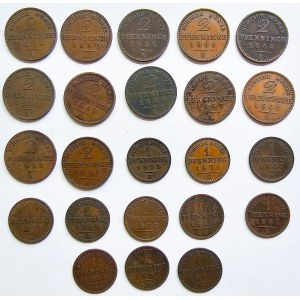 Niemcy, Prusy, Zestaw 23 monet 2 pfennig i 1 pfennig