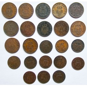 Niemcy, Prusy, Zestaw 23 monet 2 pfennig i 1 pfennig