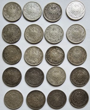 Germany, Empire, Set of 20 coins 1/2 brand.