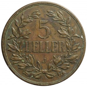 Niemcy, Afryka Wschodnia, 5 heller 1909 J, Hamburg, bardzo ładny