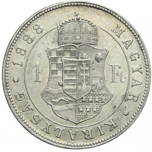 Węgry, Franciszek Józef, 1 forint 1888 KB, Kremnica, bardzo ładny