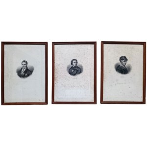 Komplet trzech XIX-wiecznych grafik z wielkimi postaciami francuskiej historii