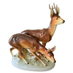 Porcelanowa figurka jeleń i sarna, Royal Dux, proj. Karl Wanke