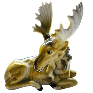 Porcelanowa figurka Leżący łoś, Zygmunt Buksowicz Steatyt