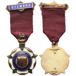 Medaglia Royal Masonic Benevolent Institution - 1931, Steward, AG E Smalti (34,7 x 81,9 mm)