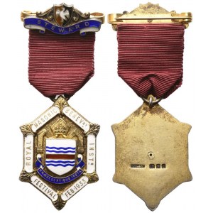 Medaglia Royal Masonic Benev_nt Inst_n Festival Feb. 1933, Praecedentibus Insta, Steward, AG E Smalti (31,5 x 79 mm)