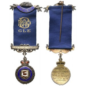 Medaglia Justice Truth Philanthropy, Primo, G L E, Pride Of Buckley Lodge N° 7130, AG E Smalti (27 x 116 mm)