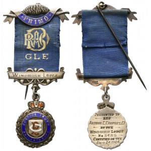Medaglia JUSTICE TRUTH PHILANTHROPY, Primo - G L E - Windrush Lodge, 1924, AG E Smalti (27,4 x 101 mm)