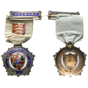 Medaglia Royal Masonic Inst.n Boys 1922, Steward, AG E Smalti (39 x 77 mm)