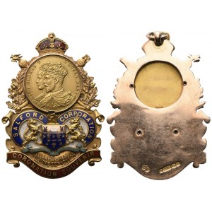 Moneta-Medaglia Salford Corporation Integrity And Industry, Phillips-Mayor June 22nd 1911, Coronation Souvenir, King George V & Queen Mary, 1976, AU E Smalti (36,8 x 56 mm)