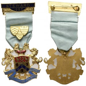 Medaglia Royal Masonic Institution For Boys, Steward 1967, AG E Smalti (39,3 x 77,3 mm)