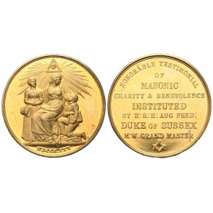 Medaglia Honorable Testimonial Of Masonic Charity & Benevolence Instituted By H. R. H. Aug Fred. Duke Of Sussex M. W. Grand Master (36 mm)
