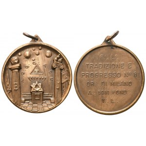 Medaglia R. L. TRADIZIONE E PROGRESSO N° 8 OR. DI MILANO A. 5981 FOND. V. L. (41,3 mm)