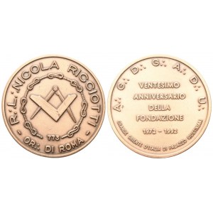 Medaglia R. L. Nicola Ricciotti Or. Di Roma, Ventesimo Anniversario Della Fondazione 1972 - 1992 (41,1 mm)