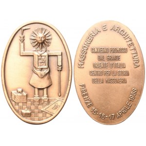 Medaglia Massoneria e Architettura, Convegno promosso Dal Grande Oriente D'Italia Centro Per La Storia Della Massoneria, Firenze 15-16-17 Aprile 1988, AE (37,7 mm)
