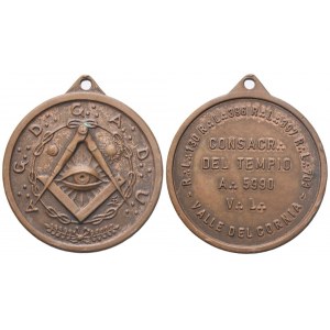 Medaglia R. L. 130 - R. L. 396 - R. L. 397 - R. L. 703 - Valle Del Cornia, Consacr. Del Tempio A. 5990 V. L. (36 mm)