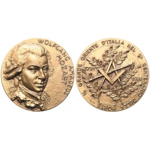 Medaglia Wolfgang Amadeus Mozart Il Grande Oriente D'Italia Nel 2° Centenario Della Morte 1791 - 1991, AE (50,5 mm)