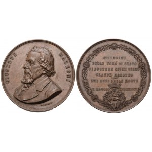 Medaglia Giuseppe Mazzoni, Cittadino Esule Uomo Di Stato Di Austere Civili Virtù Grande Maestro, XVII Anni Dalla Morte, X Maggio MDCCCXCVII, AE (55 mm)