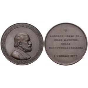 Medaglia Adriano Lemmi 33, Gran Maestro Della Massoneria Italiana, 1 Gennaio 1894, AE (55,4 mm)