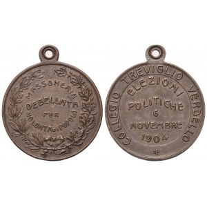 Medaglia Massoneria Debellata Per Volontà Di Popolo, Collegio Treviglio Verdello, Elezioni Politiche 6 Novembre 1904, AE (32,3 mm)