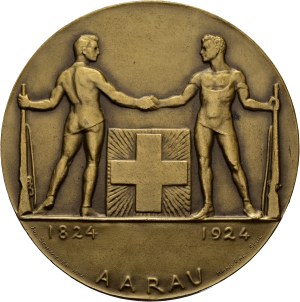 Switzerland - Aargau - Bronze medal 1924 - Aarau, Centennial of the Swiss Shooting Club 1824-1924 - Switzerland, Swiss Shooting Medal