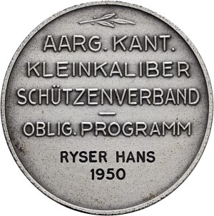 Switzerland - Aargau - silver-plated bronze medal 1950 - Aargauischer kantonaler Kleinkaliberschützenverband - Switzerland, Swiss Shooting Medal