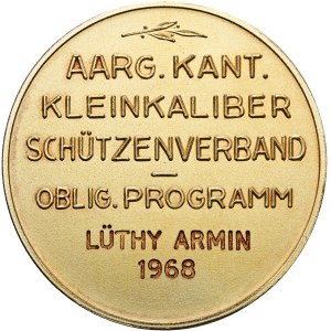 Schweiz - Aargau - vergoldete Silbermedaille 1968 - Aargauischer kantonaler Kleinkaliberschützenverband - Switzerland, Swiss Shooting Medal