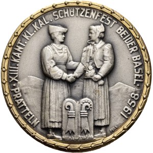 Schweiz - Basel - versilberte Bronzemedaille 1958 - Pratteln, Kantonal Kleinkaliber Schützenfest