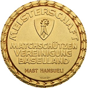 Schweiz - Basel - vergoldete Bronzemedaille o. J. - Baselland, Matchschützenvereinigung, Meisterschaft - Switzerland, Swiss Shooting Medal